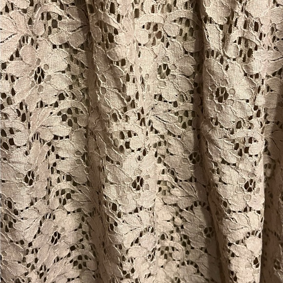 Beige Strapless Dress with Floral Lace Skirt - Picture 6 of 9